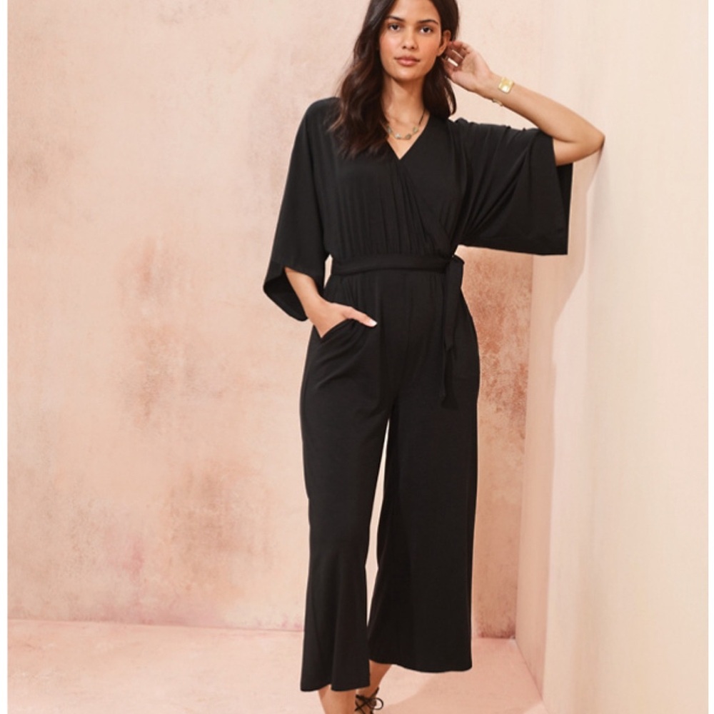 Garnet Hill XL Black Tencel kimono style jumpsuit